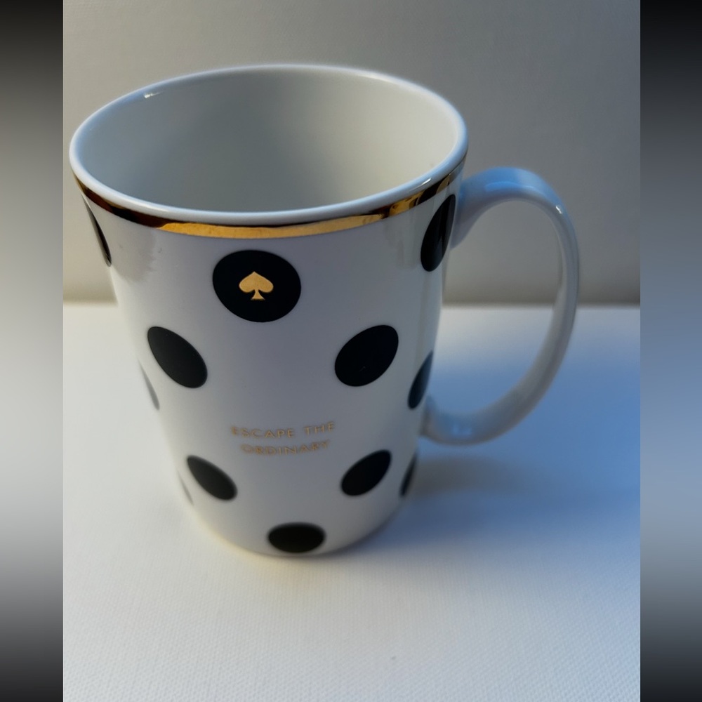 kate spade Black and White Polka Dot Mug with Gold Trim
